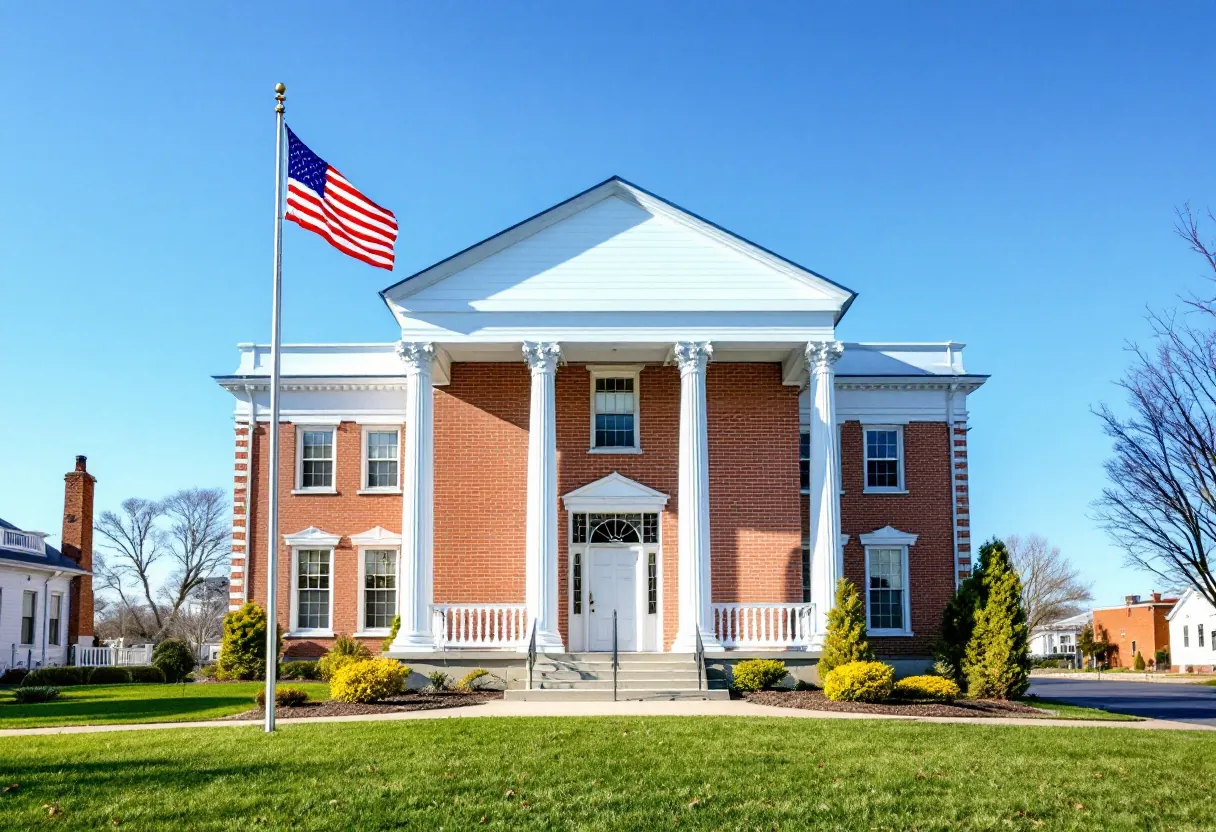 Municipal town-hall exterior on a clear day