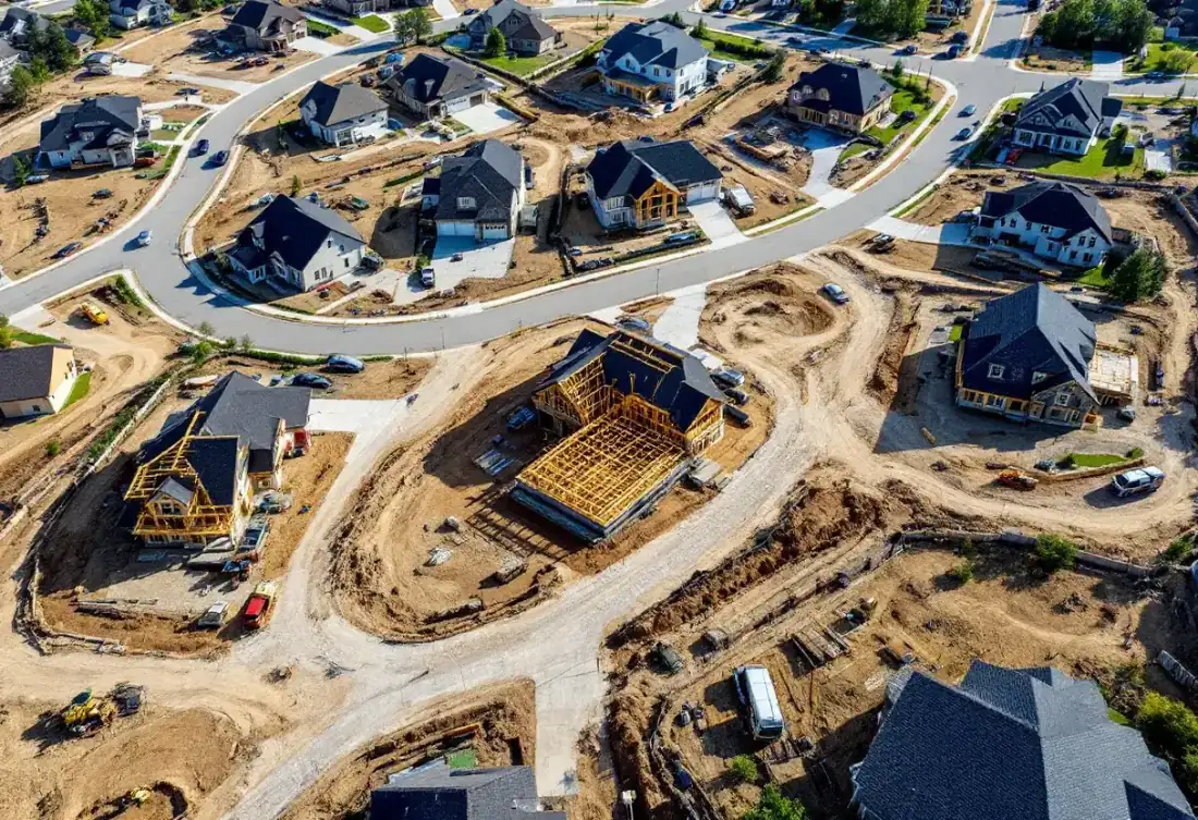 Aerial view of a new residential subdivision under construction in New Jersey