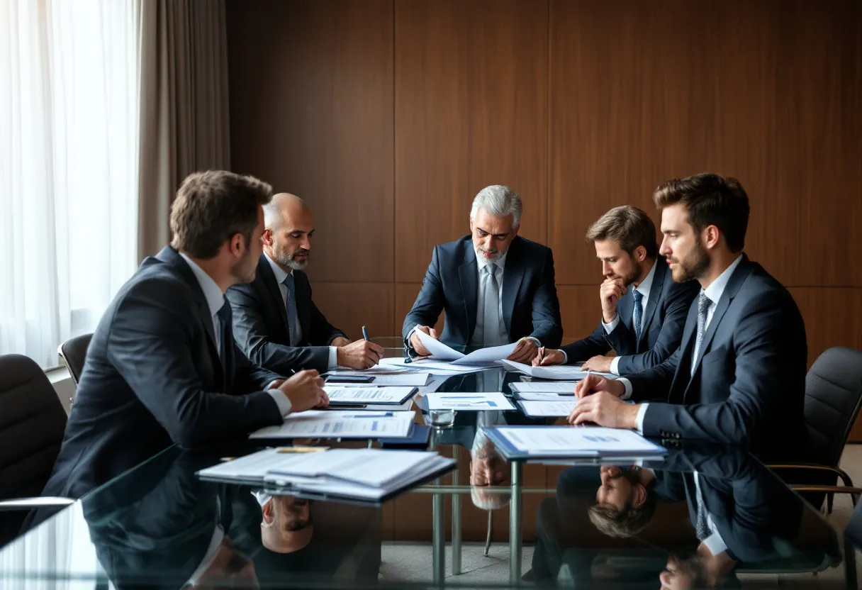 A retirement plan committee meeting around a glass conference table